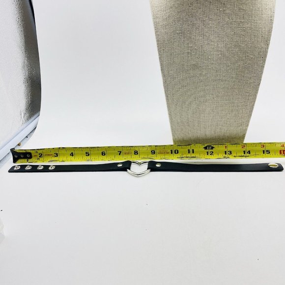 Faux Leather Collar Necklace Open Heart Charm Silver Tone Love Punk Rocker Goth - Picture 5 of 5